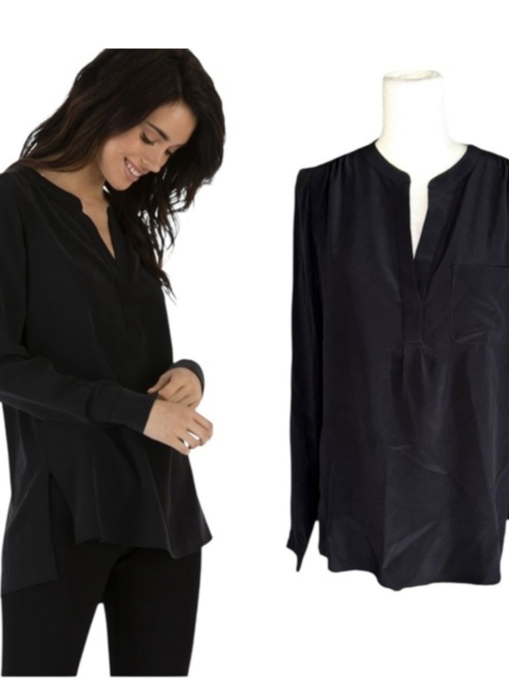 R Label Women's Black V-Neck Long-Sleeve Blouse‎ - Classic Tunic